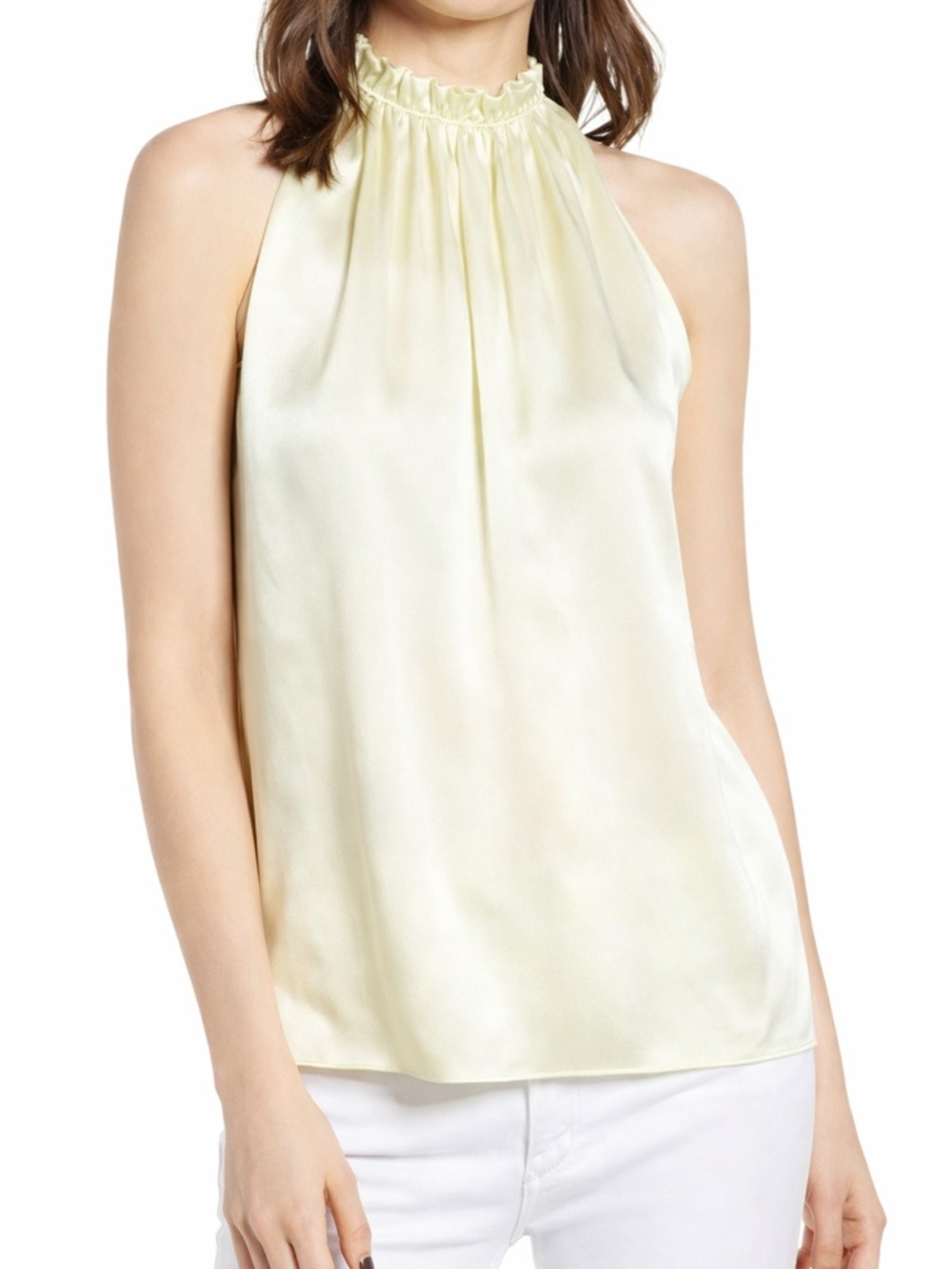 Bailey 44 Pale Yellow high neck ruffle butter yellow flowy top